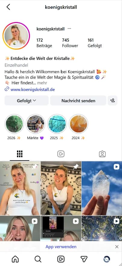 Instagram-Profil von Königskristall auf dem Smartphone – Social Media Marketing aus Magdeburg von 22Orbit